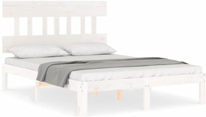 Massief Houten Bed - Grenen Bedframe - Slaapkamer Inrichten - Met Multiplex Latten - 120x200 cm - Wit