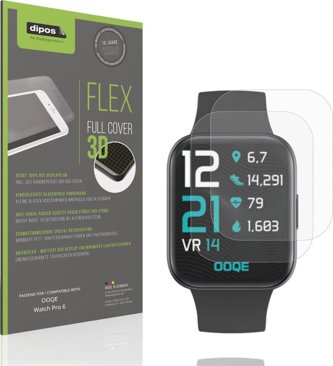 dipos FLEX – 2x Matte Screenprotector geschikt voor OOQE Watch Pro 6 | Volledige Schermbescherming | Case-Friendly