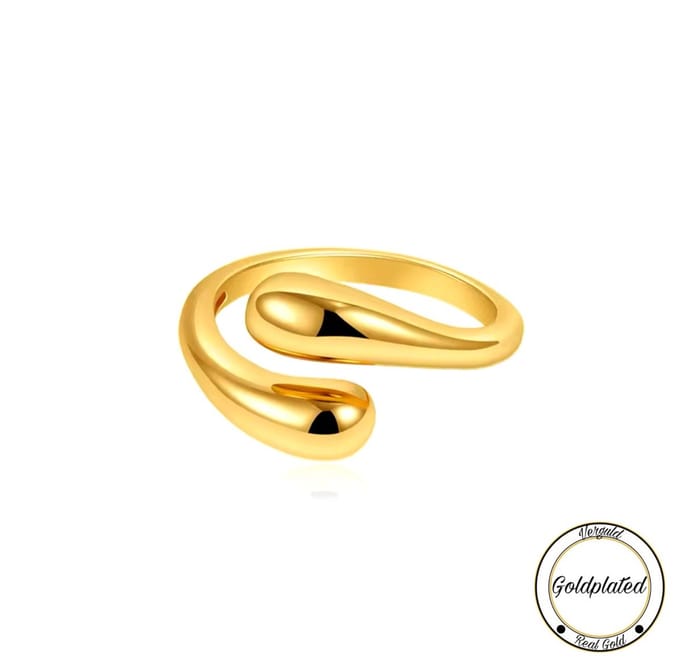 Borasi Druppel Ring Goudkleurig | Goldplated | Verstelbare Ring | Roestvrijstaal |