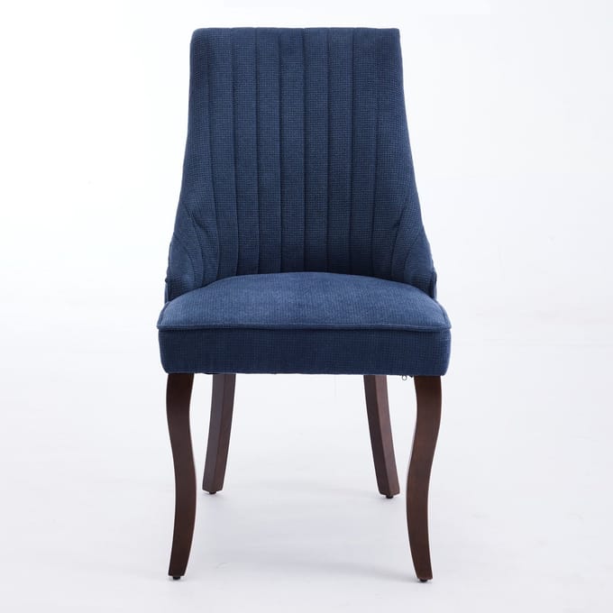 Blauw chenille tweepersoons eetkamerstoel rubberhout frame hoog draagvermogen