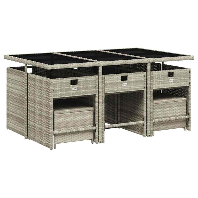 vidaXL - 11-delige - Tuinset - met - kussens - poly - rattan - lichtgrijs