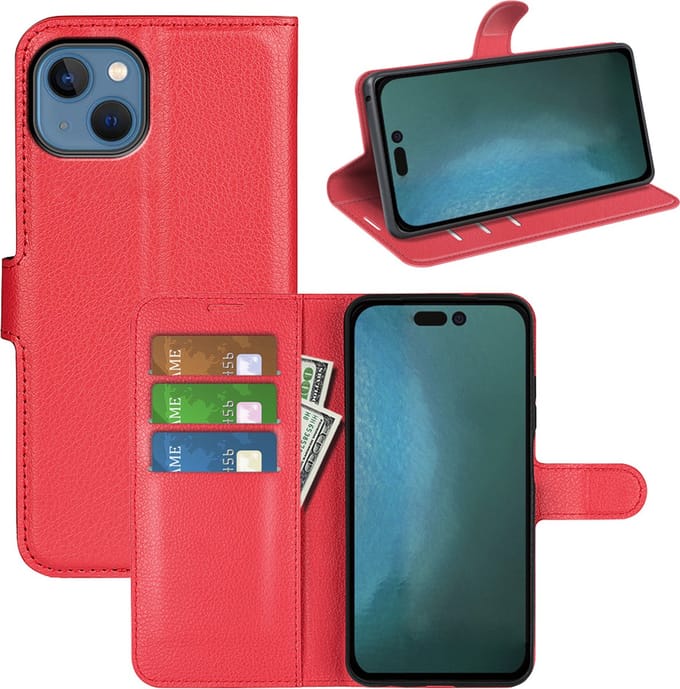 MobyDefend Hoesje - Geschikt voor iPhone 14 - Kunstleren Wallet Book Case (Sluiting Voorkant) - Rood