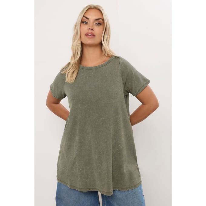 Yours Geribbeld Tshirt Van Katoen Met Boothals In Kakigroen Size 44