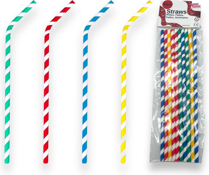 Papieren Rietjes (Buigzaam) - Set van 10 - Diverse Kleuren