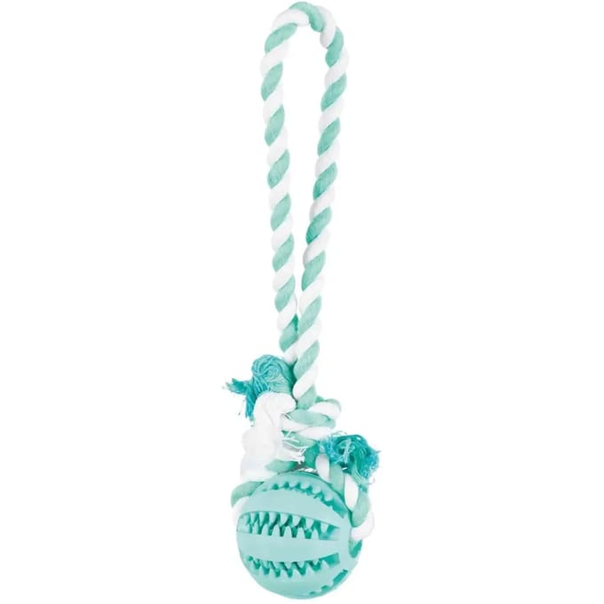 Hondenspeeltje mint rubberen bal aan touw Trixie Denta Fun