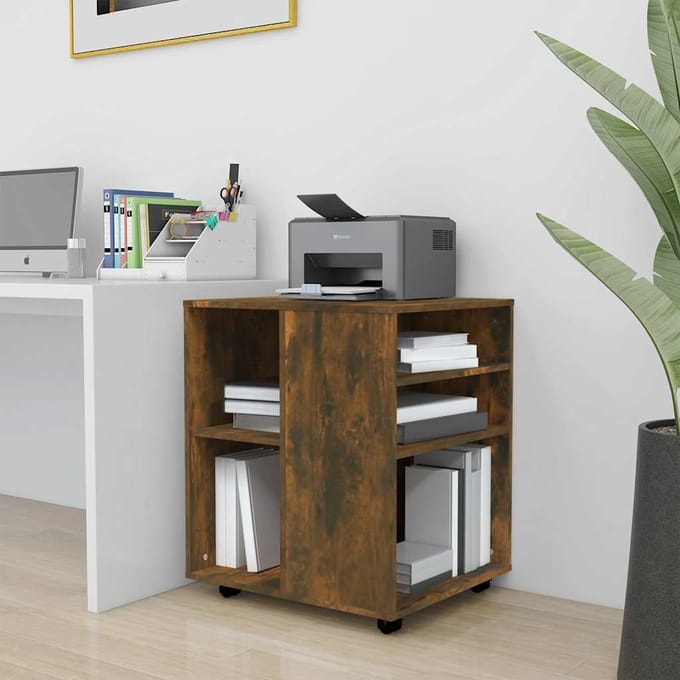 vidaXL - Rolkast - 60x53x72 - cm - bewerkt - hout - gerookt - eikenkleurig