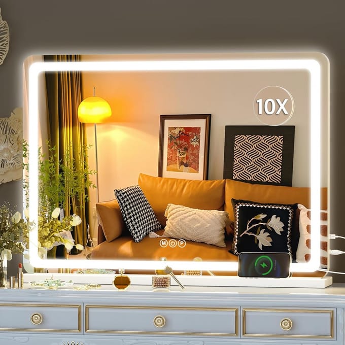 Verlichte make-upspiegel met Dimbare LED, 70 x 50 cm, Touchscreen Bediening, Drie Kleurmodus
