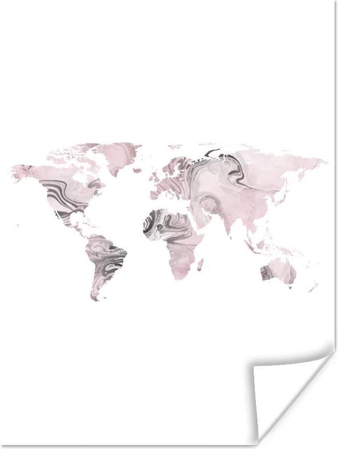 Poster - Wereldkaart - Verf - Wit - 30x40 cm