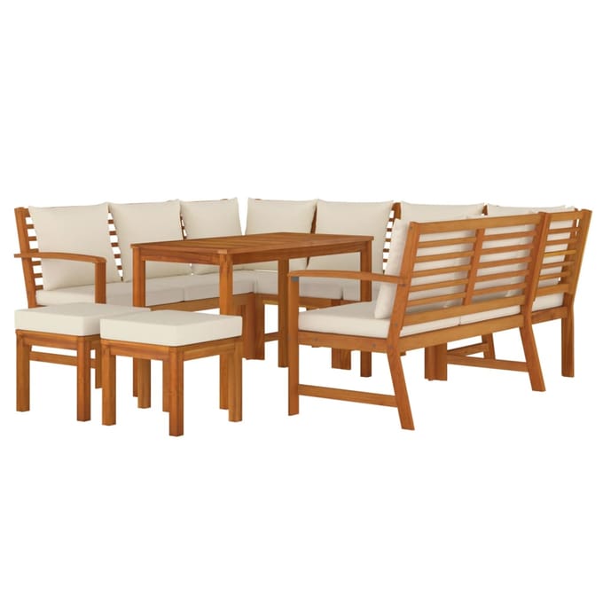 vidaXL - 9-delige - Tuinset - met - kussens - massief - acaciahout