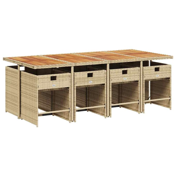 vidaXL - 9-delige - Tuinset - met - kussens - poly - rattan - beige
