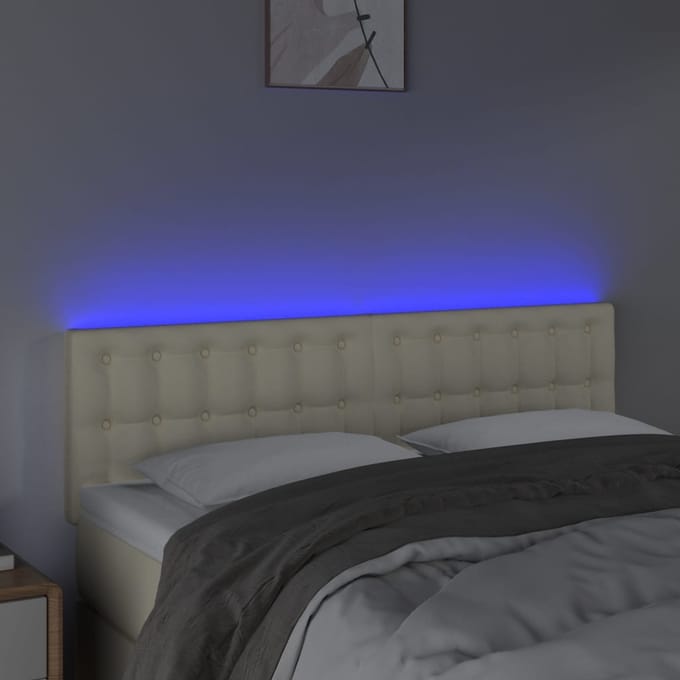 vidaXL - Hoofdbord - LED - 144x5x78/88 - cm - kunstleer - crèmekleurig