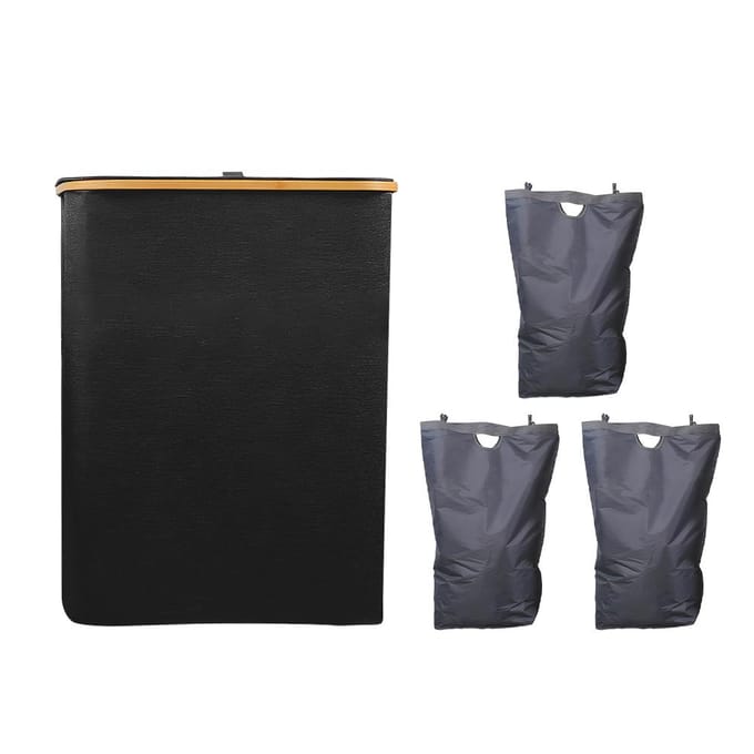 160L wasmand met deksel, groot opvouwbaar, 3 verdelers, vuile wasmand, organizer met