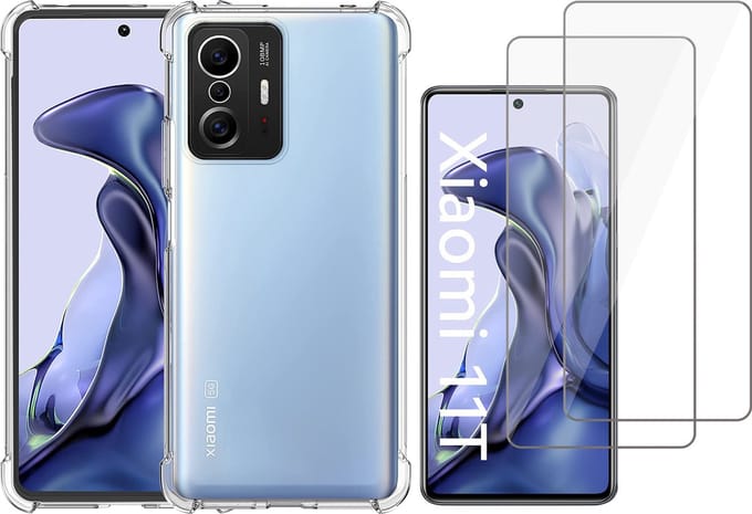 Hoesje geschikt voor Xiaomi Mi 11T - Transparant Backcover Shockproof Case + 2x Glas Screen Protector