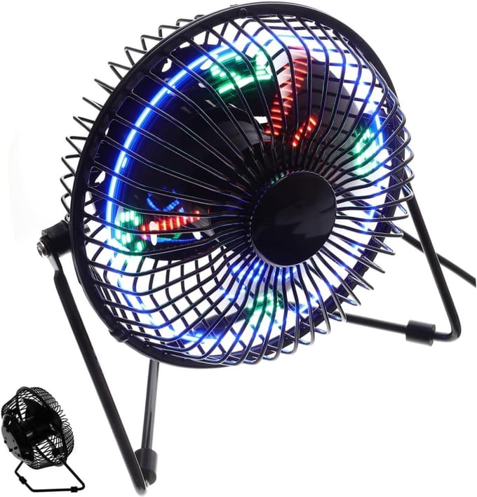 VHV - Bureauventilator - usb bureauventilator - USB oplaadbaar, met digitaal display, met LED verlichting - voor kantoor, slaapkamer, thuiswerken
