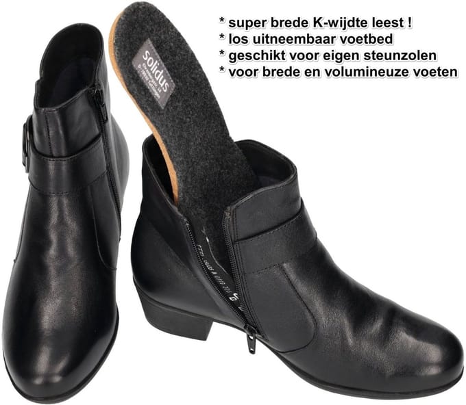 Solidus -Dames - zwart - enkellaarzen - maat 37.5