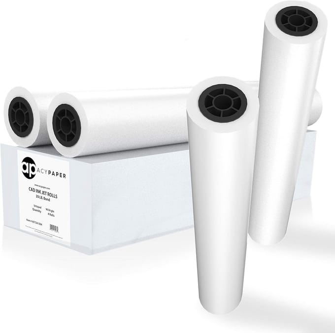 Plotterpapier 36 inch x 150 voet - CAD-Papierrollen voor Groot Formaat Inkjetprinters - 4 Rollen