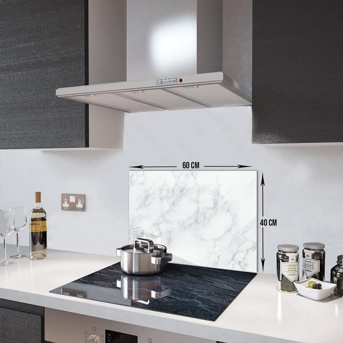Klassiek Marmerlook Tempered Glas Spatbescherming Voor Achter de Kookplaat 40cm x 60cm