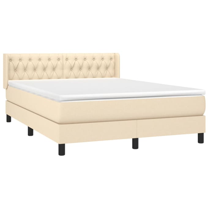 vidaXL - Boxspring - met - matras - stof - crèmekleurig - 140x200 - cm