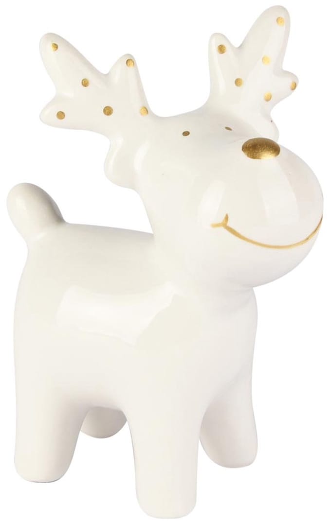 Dekoratief | Deco rendier staand, wit/goud, dolomiet, 9x6x12cm | A255370