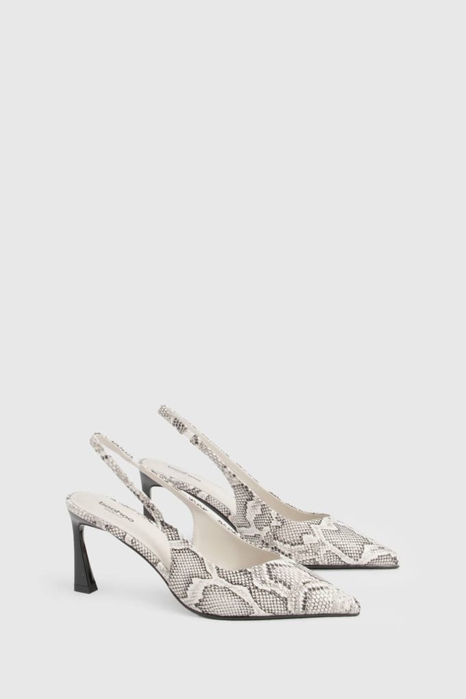 boohoo Dames Brede Pasvorm Slingback Pumps met Uitlopende Hak | Snake | Maat: 4