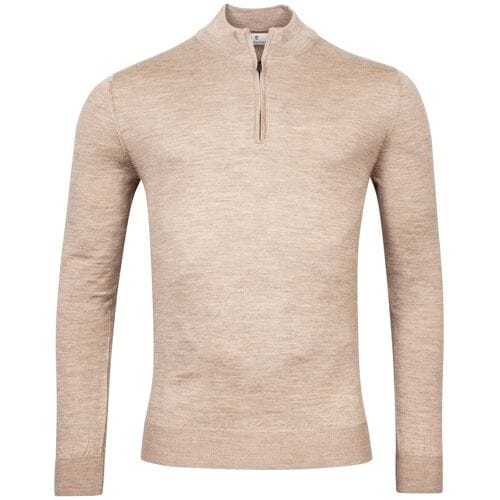 Thomas Maine Trui Merino Half Zip Single Knit Licht Beige Melange / male