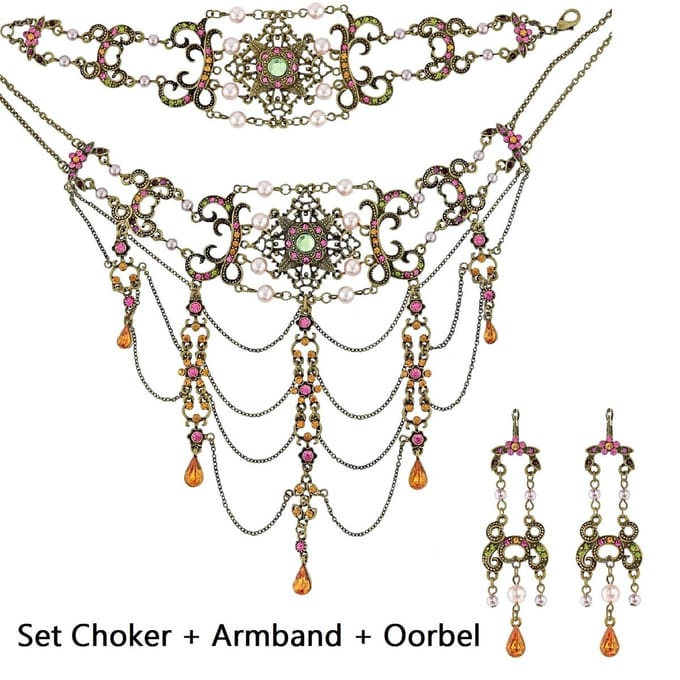 Behave - Set choker armband oorbellen - Gala vintage stijl