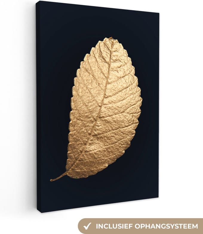 Canvas Schilderij Blad - Boom - Black and gold - 40x60 cm - Wanddecoratie