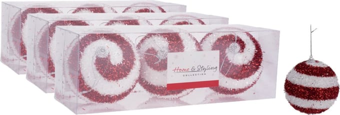 9x stuks gedecoreerde kerstballen rood/wit kunststof diameter 10 cm - Kerstboom versiering