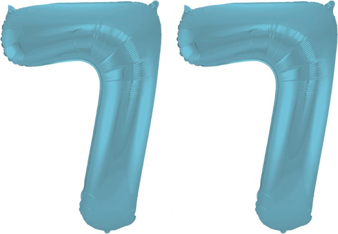 Folieballon 77 jaar metallic pastel blauw mat 86cm