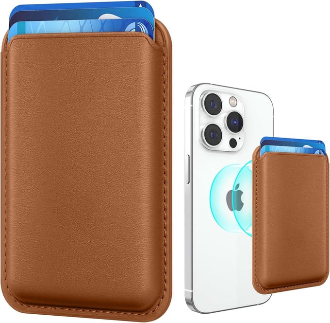 Portemonnee Pasjeshouder - Wallet Case Geschikt voor MagSafe - Magnetische Kaarthouder Geschikt voor iPhone 12/13/14/15/16/Plus/Pro/Pro Max - Bruin