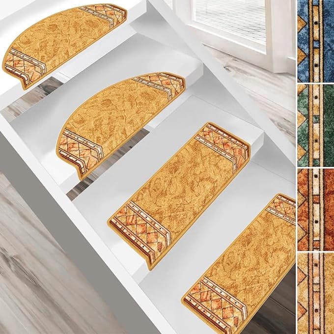 FLOORDIREKT Trapmat - Rügen - Zelfklevend - Halfrond - Beige - 23,5 x 65 cm