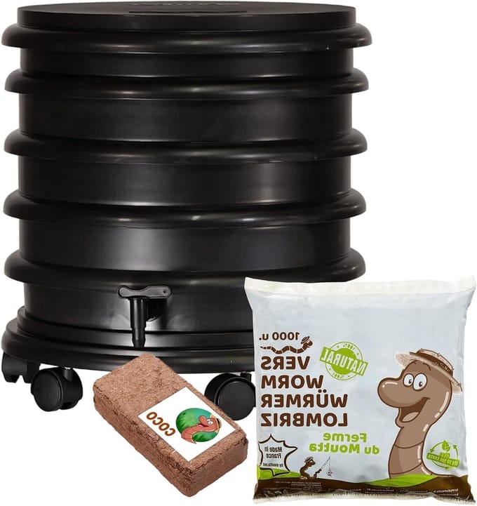 Wormenbak - Compostbak - Organisch recyclen - Met compostwormen - 48 liter - Zwart