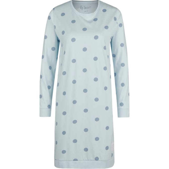 By Louise Dames Nachthemd Lange Mouw Katoen Blauw Gestipt - Maat S