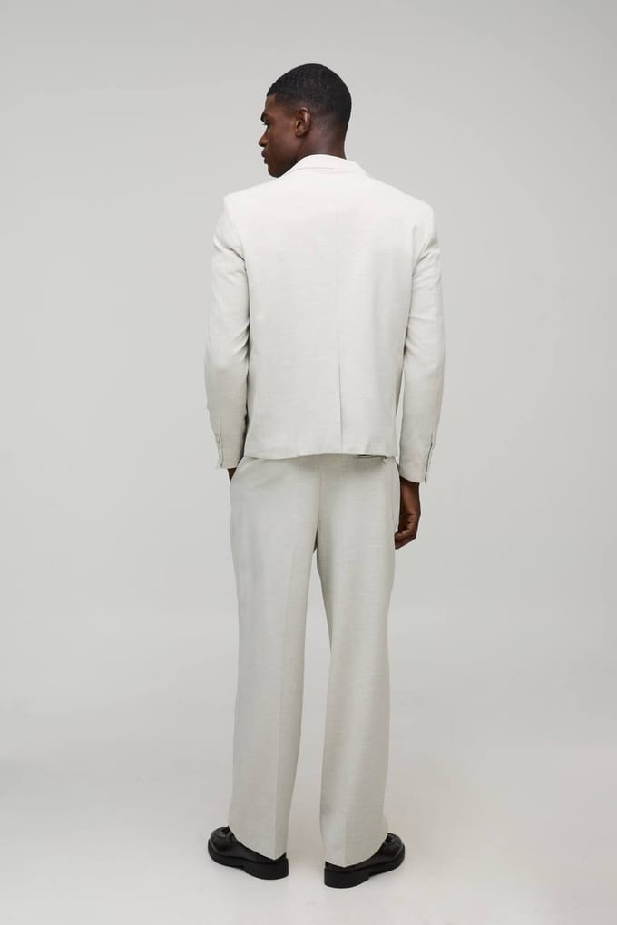 Oversized Boxy Herringbone Suit Blazer | Light Grey | Size Medium