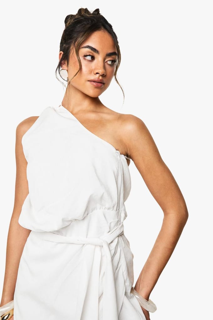 boohoo Dames Linnenlook Wikkel Detail Mini Jurk | Wit | Maat: 42