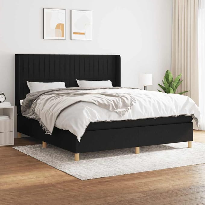 vidaXL - Boxspring - met - matras - stof - zwart - 160x200 - cm