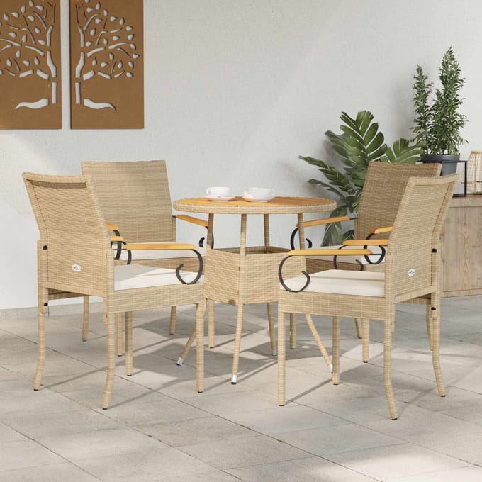vidaXL - Tuinstoelen - 4 - st - Beige - en - Crème - Wit - Poly - Rattan - en - Acacia
