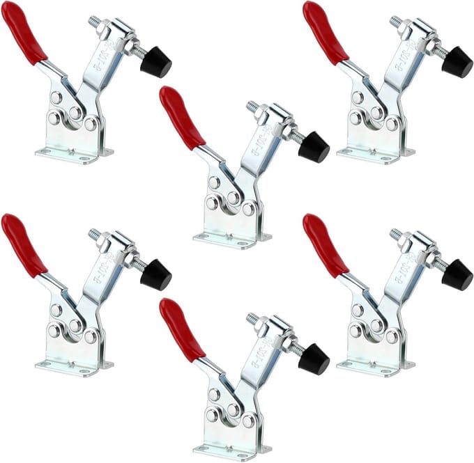 6 Pack Knie Hefspanners Verticale 100kg Snelsluiting Horizontale Toggle Clamp Verstelbare Klem voor Machinebewerking Houtbewerking Lassen Rood