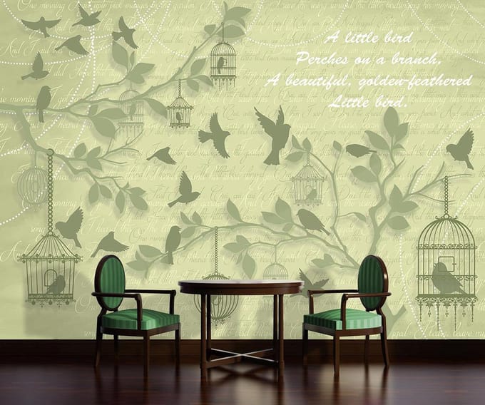 Birds Trees Green Photo Wallcovering