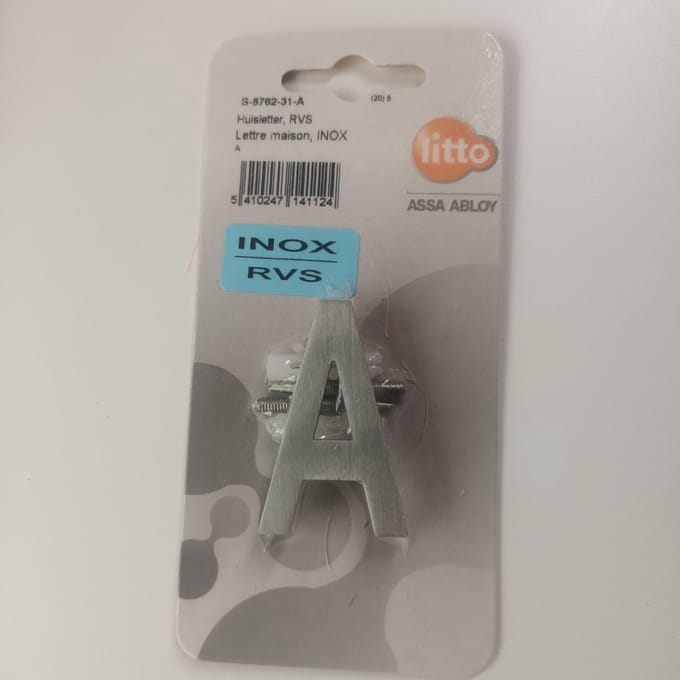 Huisnummer Nummer Inox RVS Letter A Litto Assa Abloy 50mm Onzichtbare Bevestiging