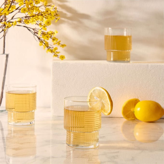 Longdrinkglazen Geribbelde Drinkglas - Ripple/Riffle - 3 stuks 230 ml stapelbaar