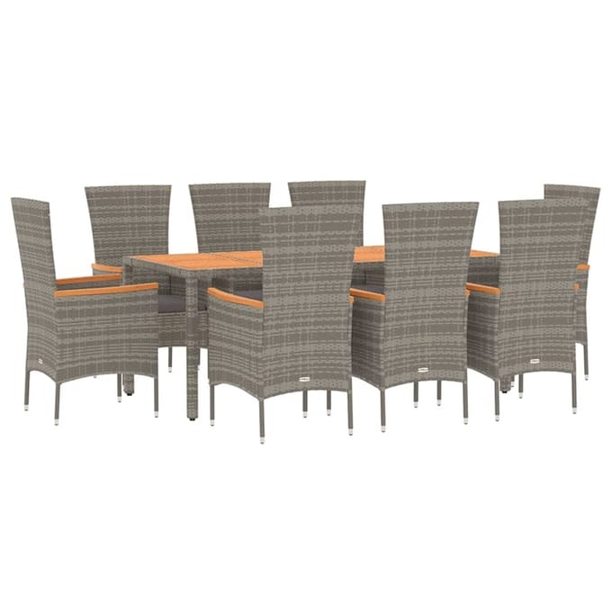 vidaXL - 9-delige - Tuinset - met - kussens - poly - rattan - grijs