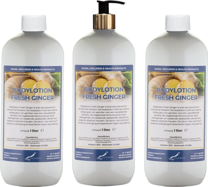 Bodylotion Fresh Ginger 1 Liter - met gouden pomp - set van 3 stuks