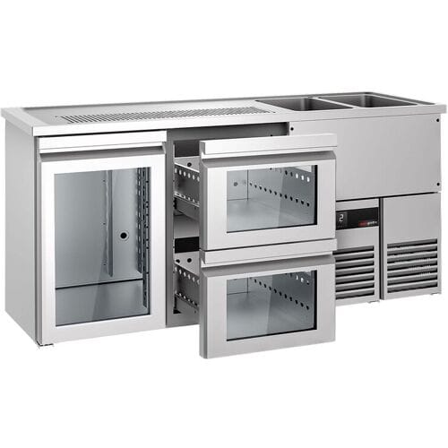 GGM Gastro Bierkoeling PREMIUM - 1950x700mm - 1 glazen deur & 2 laden zilver