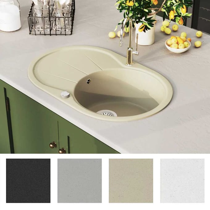 vidaXL - Gootsteen - enkele - bak - ovaal - graniet - beige