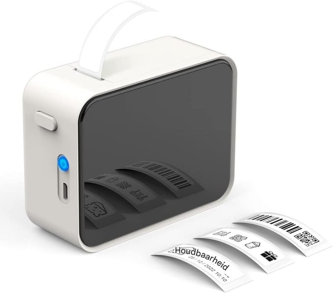 GELLDG Bluetooth-labelprinter - P15 Mini zelfklevende labelprinter - App-connectiviteit - Geschikt voor iOS- en Android-systemen - Geschikt voor thuis, kantoor en school - Wit