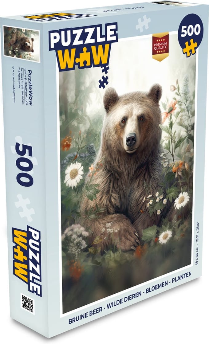 Puzzel Bruine beer - Wilde dieren - Bloemen - Planten - Legpuzzel - Puzzel 500 stukjes