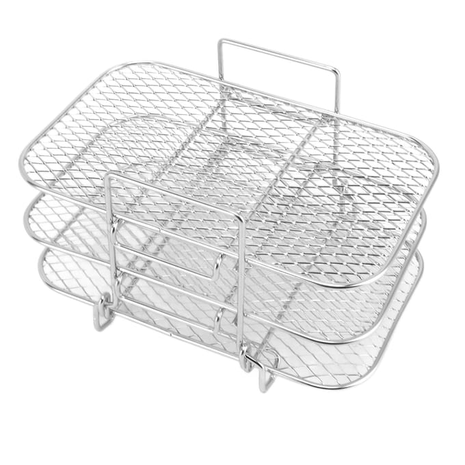 Frituurrek 3-laags ontwerp Grillrek Roestvrij staal Dehydratorrek Accessoires Gelijkmatige verwarming L white
