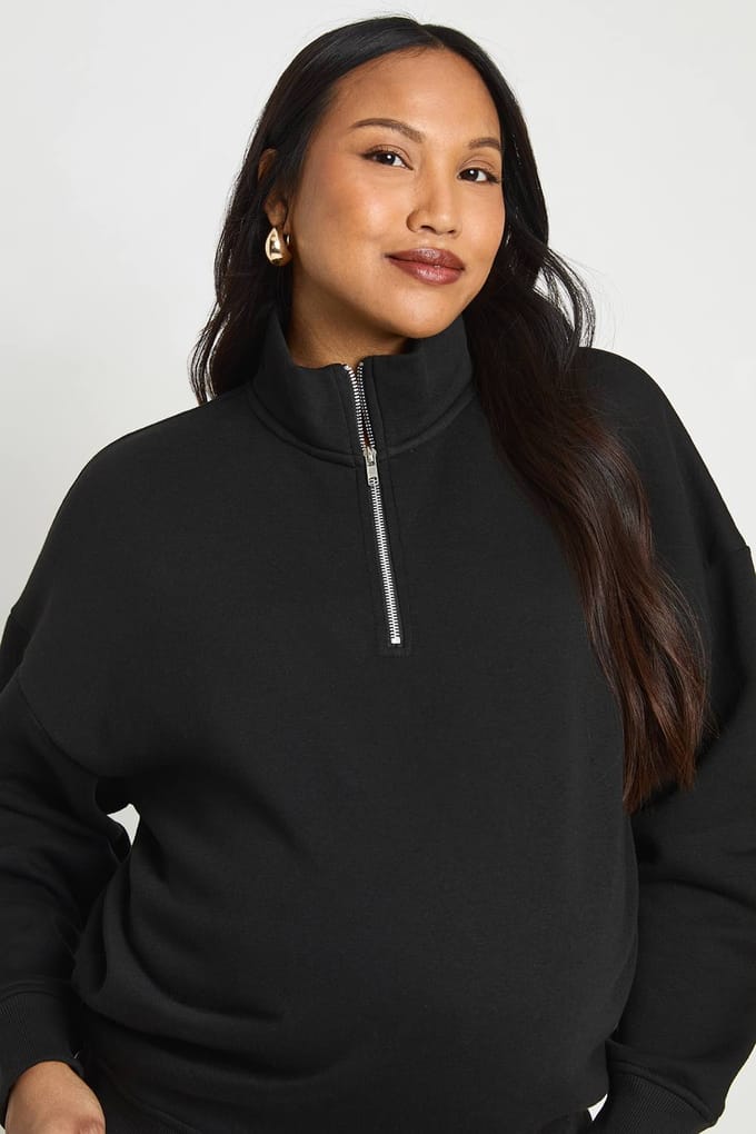 boohoo Dames Zwangerschaps Oversized Half-zip Sweatshirt | Zwart | Maat: 44