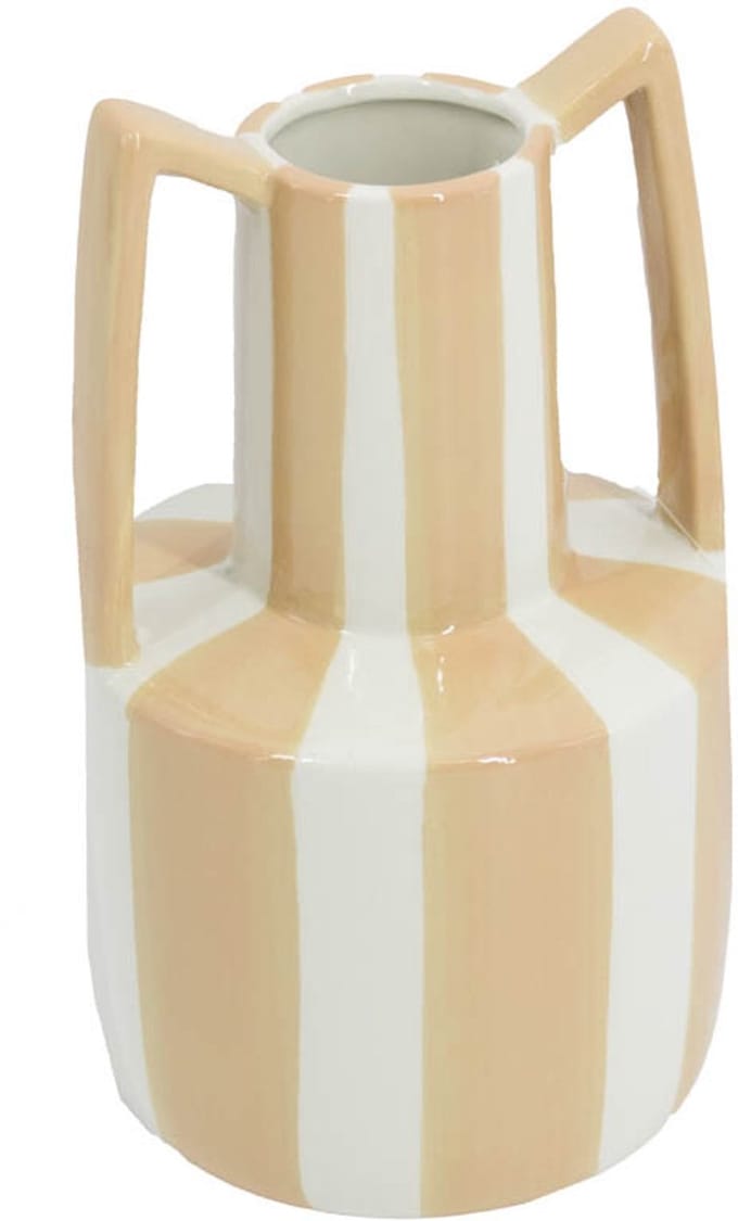 HomeBound by KY | Aardewerk vaas met oren stripe drab | bloemenvaas